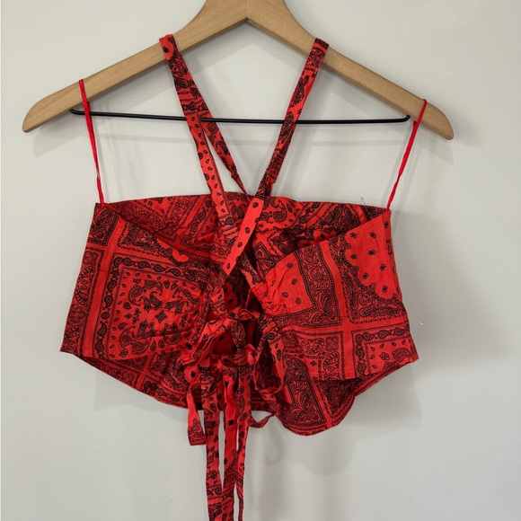 Soft Sport NWOT bandana print red tie back crop top size 3X - Picture 7 of 13